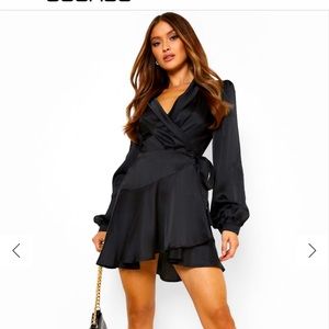 Boohoo Satin Skater Mini Wrap dress